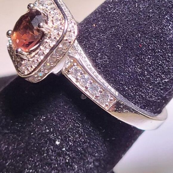 Elite New .925 Sterling Silver 0.56ctw Smoky Topaz & Sapphire Ring Size 6 - Picture 4 of 7